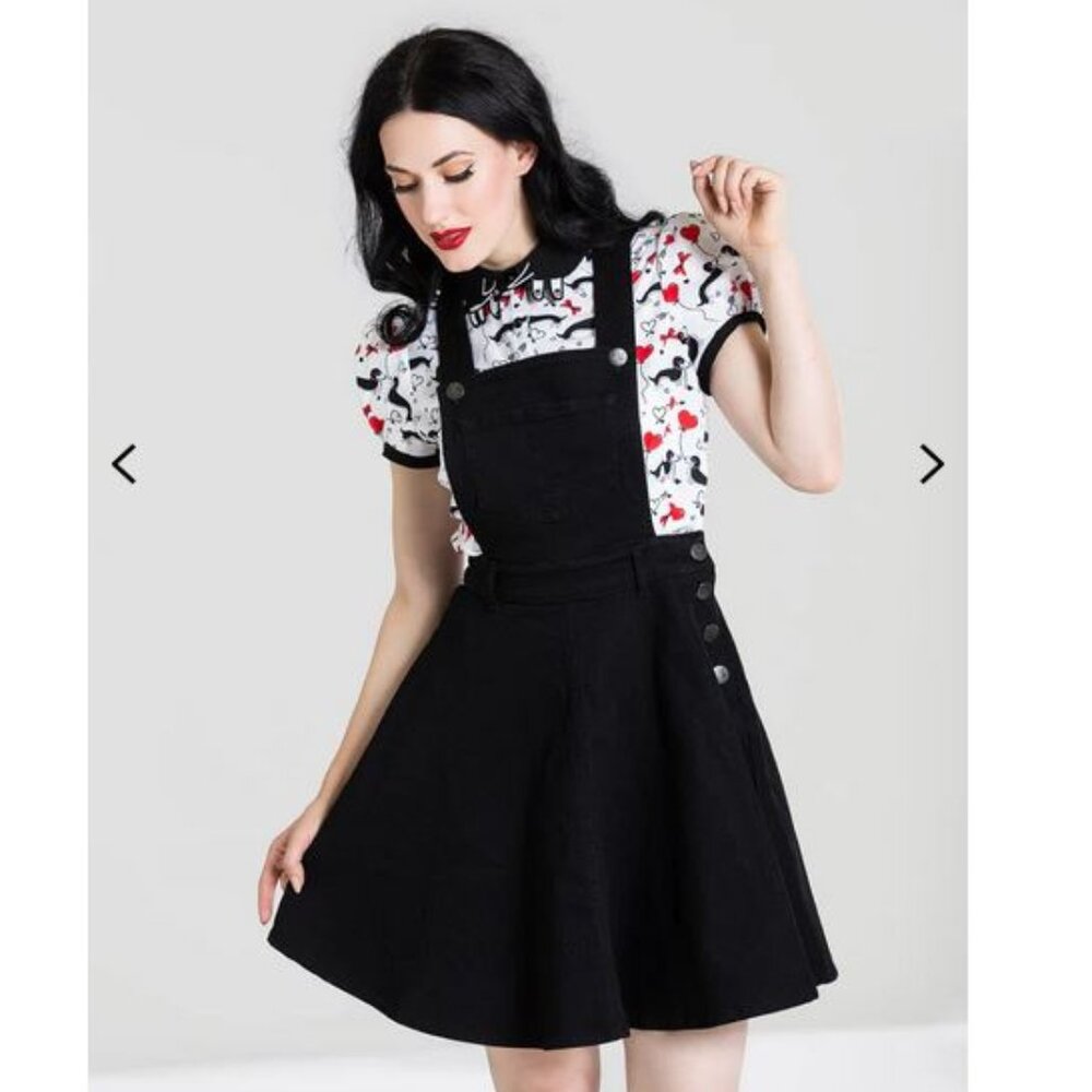 Hell Bunny Black Cotton Denim Stretch Dakota Overall Skirt - Small